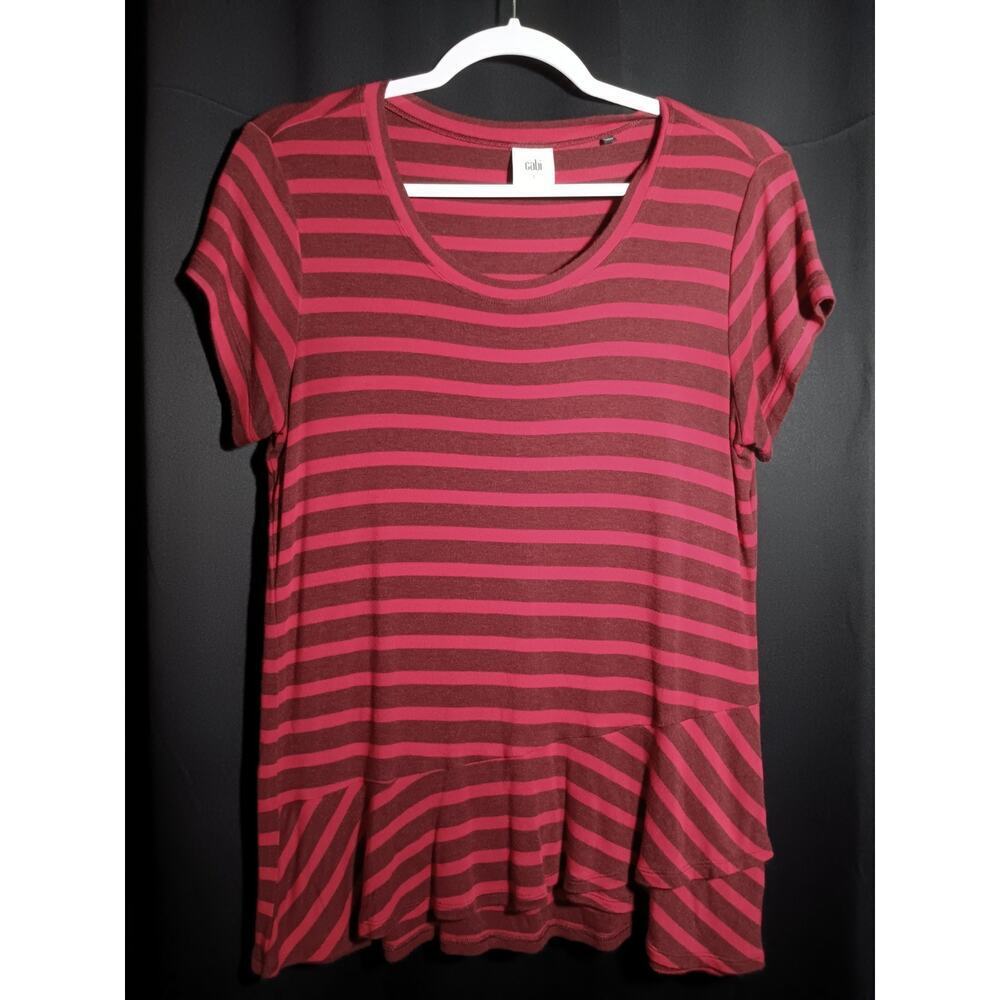 Cabi Size S Red Striped Tee Scoop Neck Ruffled Peplum Top Shirt Y2Kcore Casual